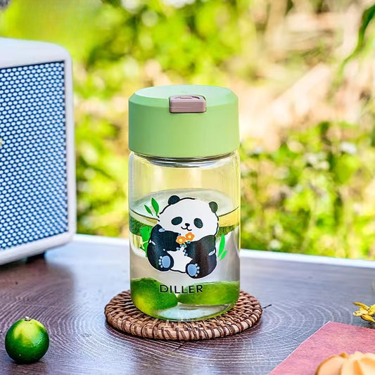 11.8 oz Kids Panda Glass Water Bottle