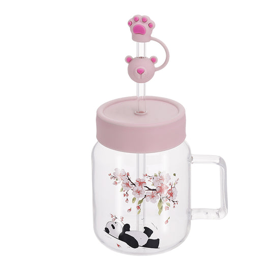 20.3 oz Pink Kids Lid Straws Glass Mug