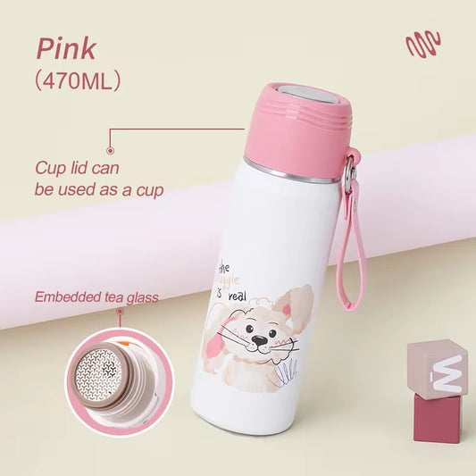 Student Cartoon Vacuum Flasks with lid pink